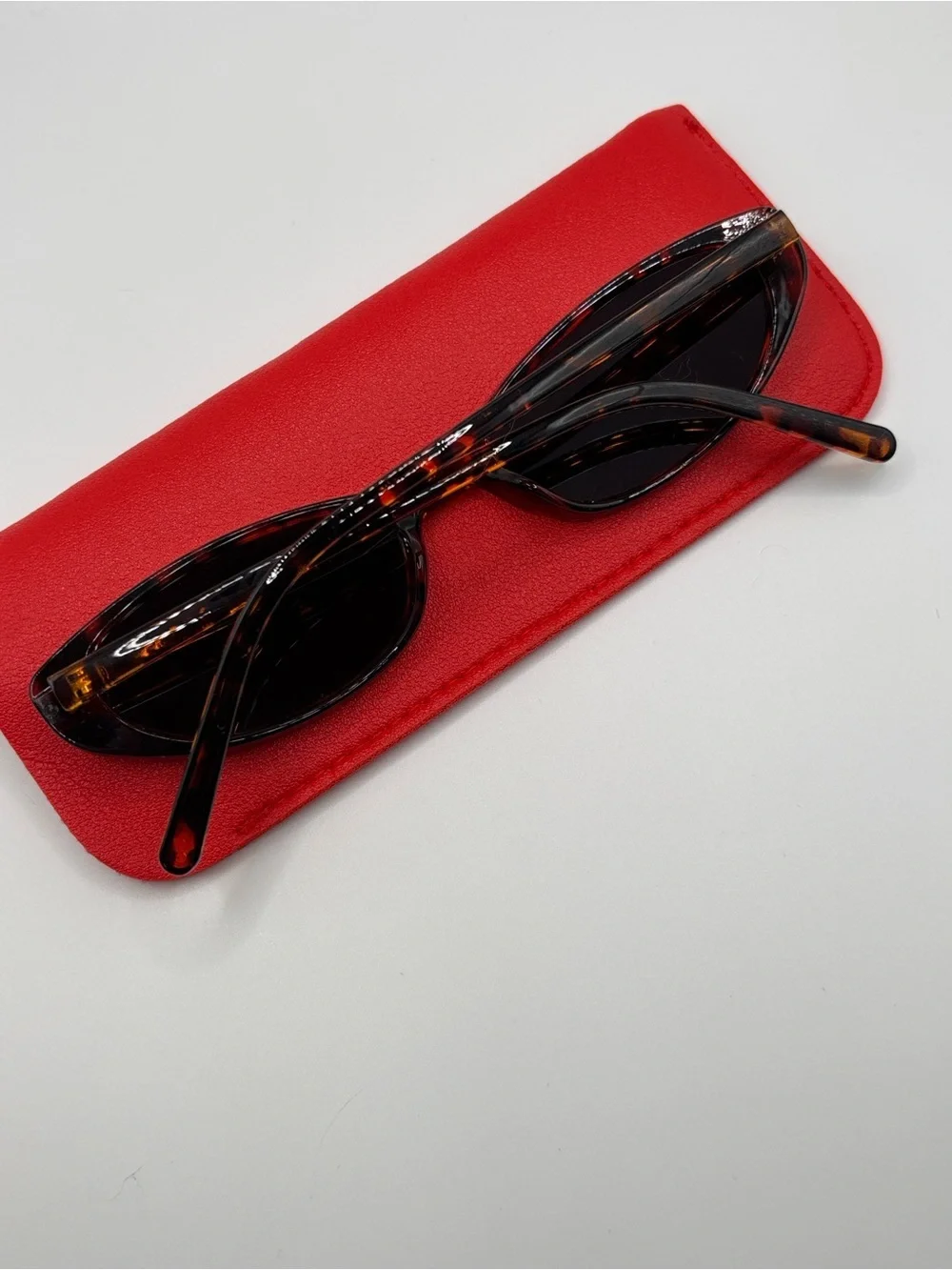 Vintage 80s Tortoise Shell Cat Eye Sunglasses Dark Lens Retro Slim Shades